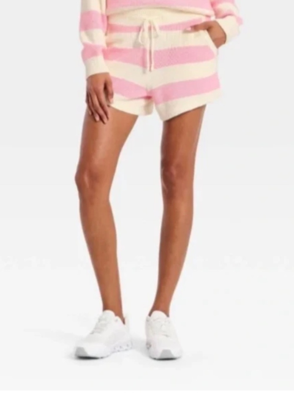 JoyLab Womens Bubble Gum Pink/Cream Striped Sweater Shorts. Sz XL.